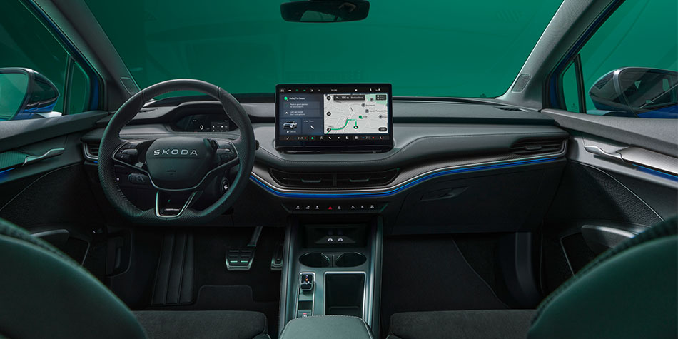 Left hand driver interior of a Skoda Elroq