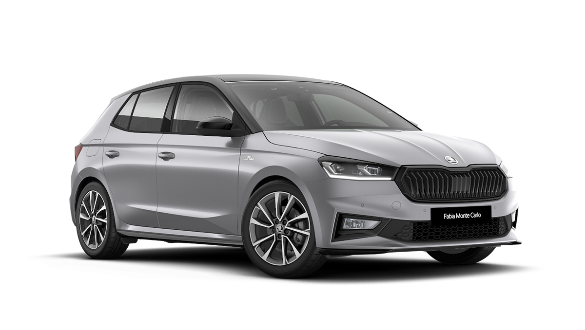 Front 3/4 render of a Škoda vehicle with Brilliant Silver paint
