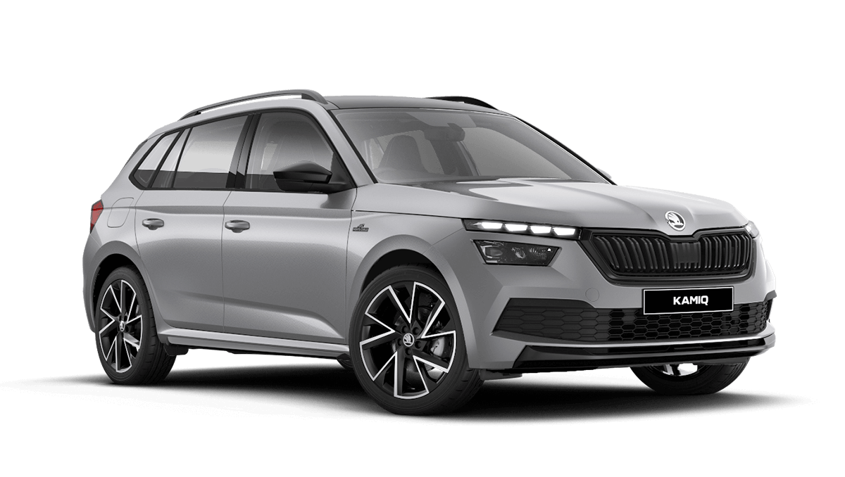 Front 3/4 render of a Škoda vehicle with Brilliant Silver paint