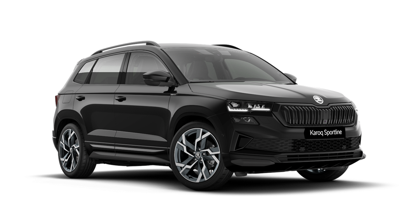 Front 3/4 render of a Škoda vehicle with Magic Black paint