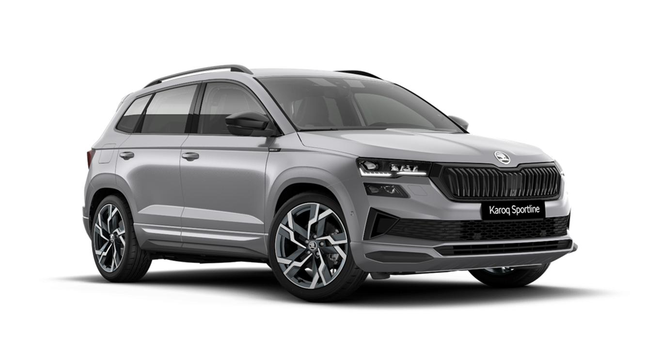 Front 3/4 render of a Škoda vehicle with Brilliant Silver paint