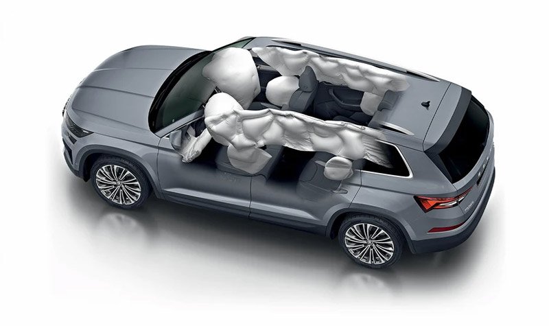 Render of a Kodiaq with the airbags deployed