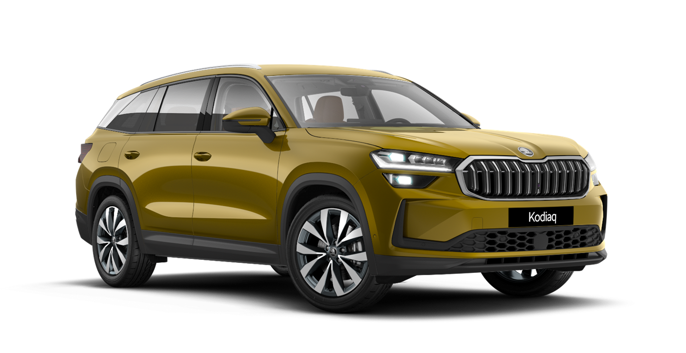 Front 3/4 render of a Škoda vehicle with Bronx Gold paint