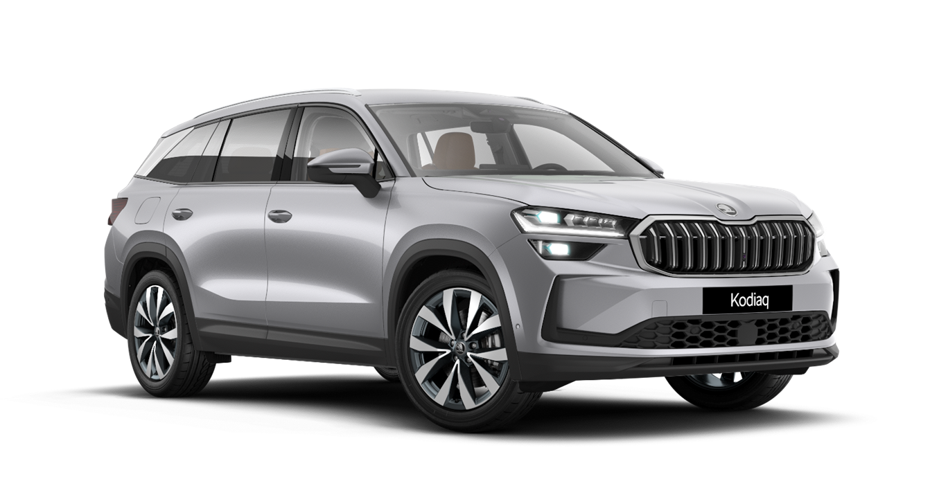 Front 3/4 render of a Škoda vehicle with Brilliant Silver paint