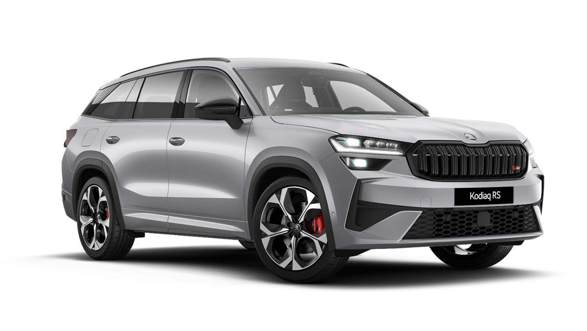 Front 3/4 render of a Škoda vehicle with Brilliant Silver paint