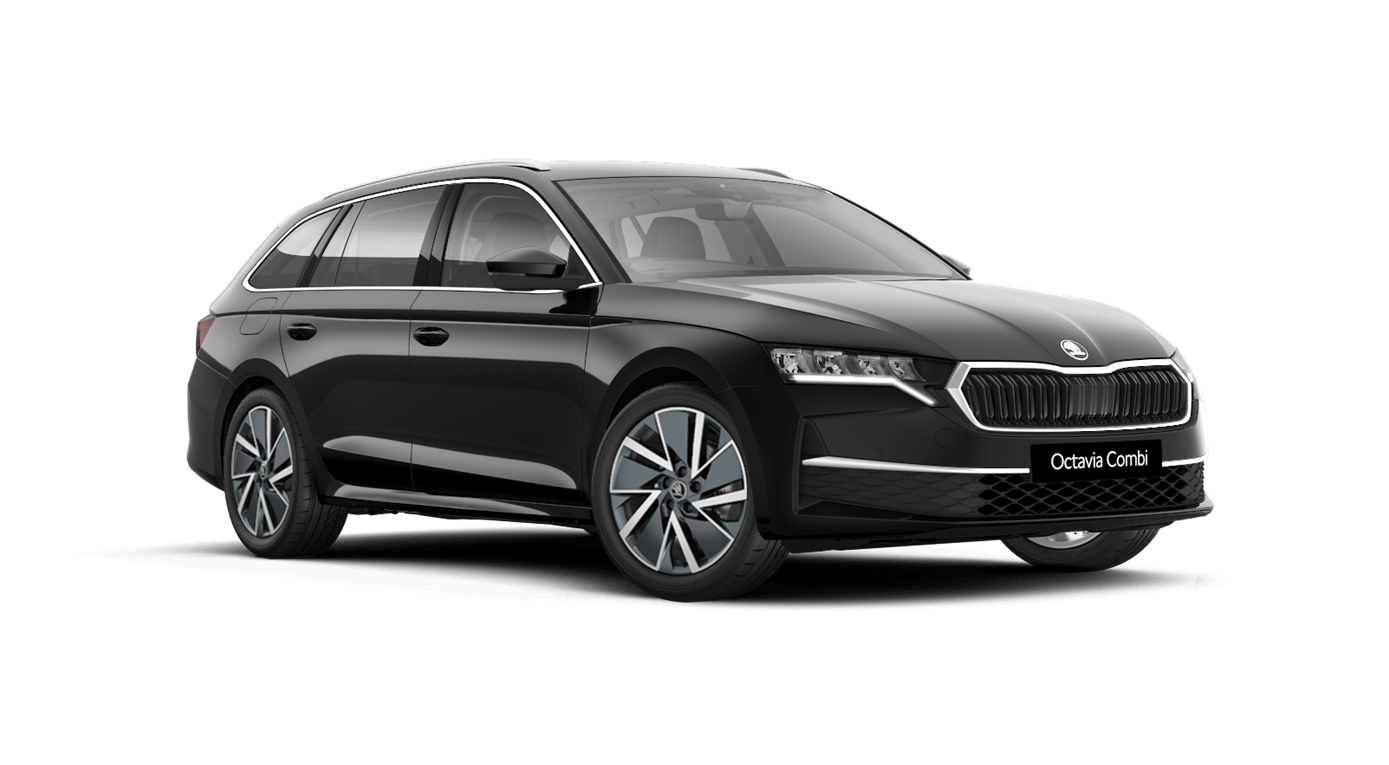 Front 3/4 render of a Škoda vehicle with Magic Black paint