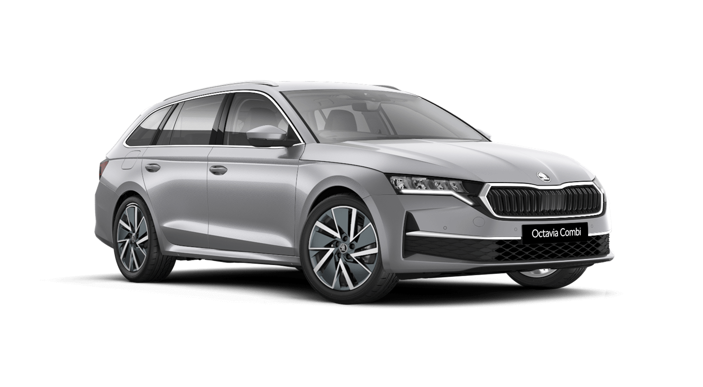 Front 3/4 render of a Škoda vehicle with Brilliant Silver paint
