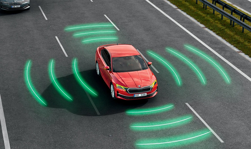 Visualisation of a Skoda emergency sensors all around the car