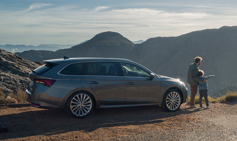 Octavia wagon parked on a dirt road watching the sunset