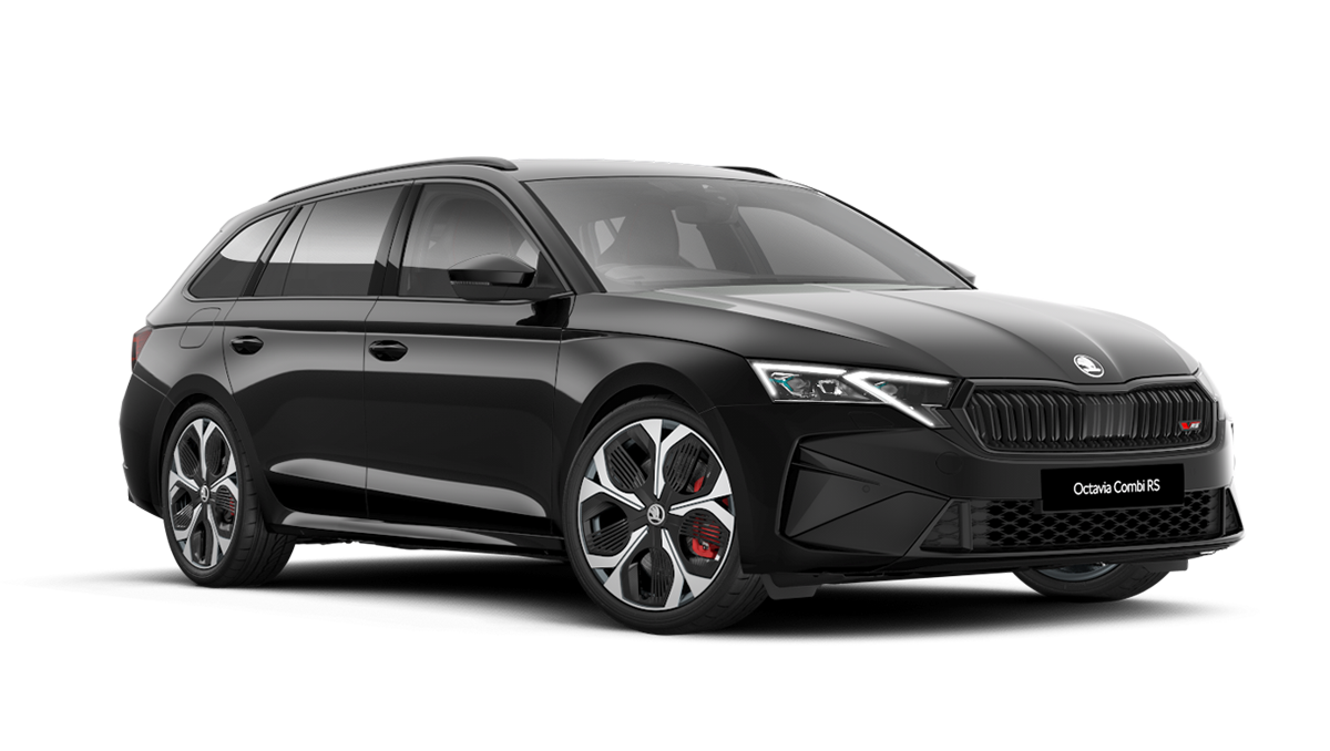 Front 3/4 render of a Škoda vehicle with Magic Black paint