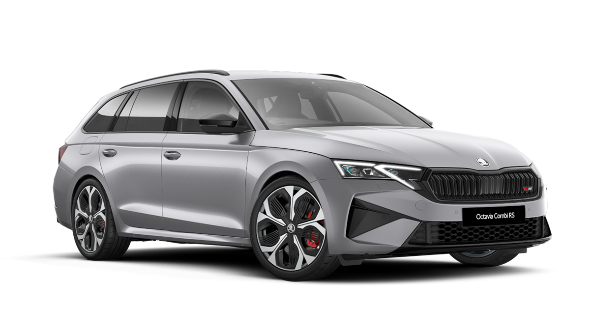 Front 3/4 render of a Škoda vehicle with Brilliant Silver paint