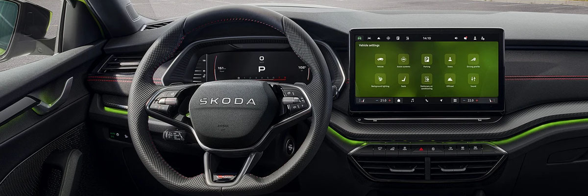 Close up view of an Octavia RS infotainment screen