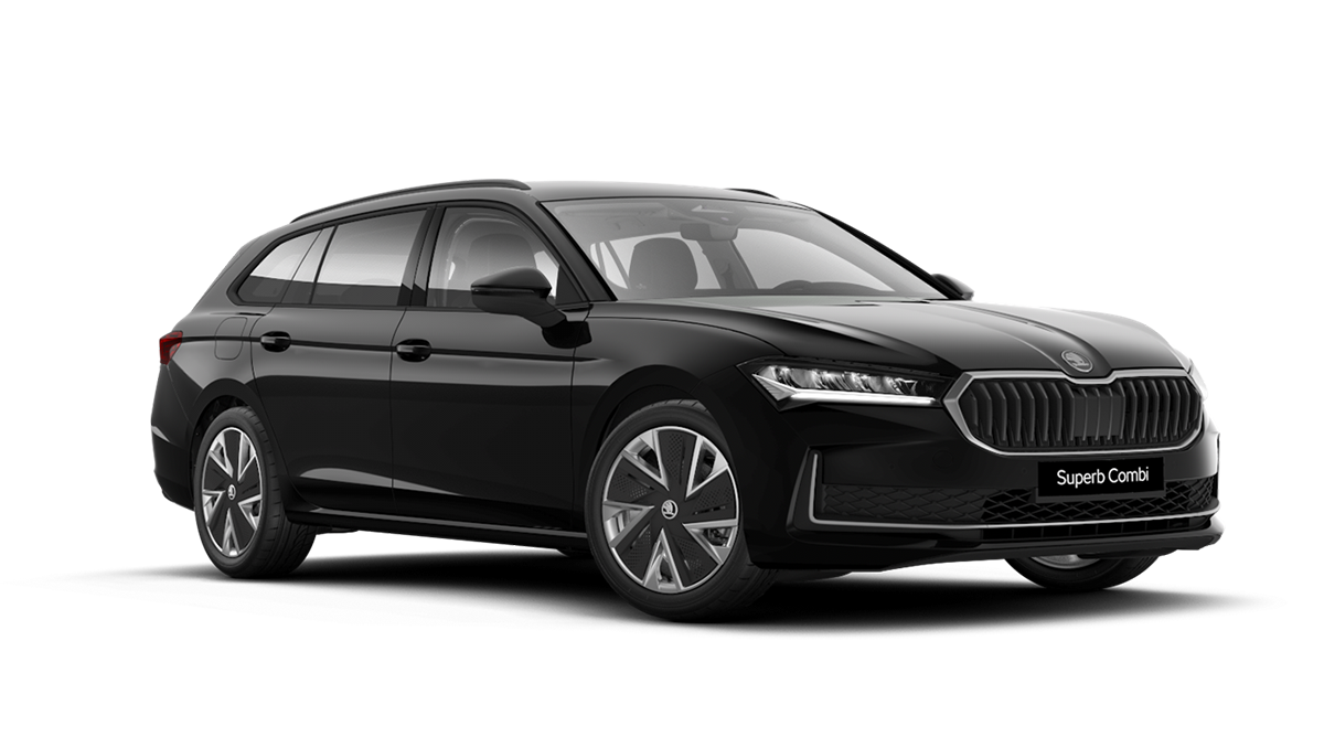 Front 3/4 render of a Škoda vehicle with Black paint
